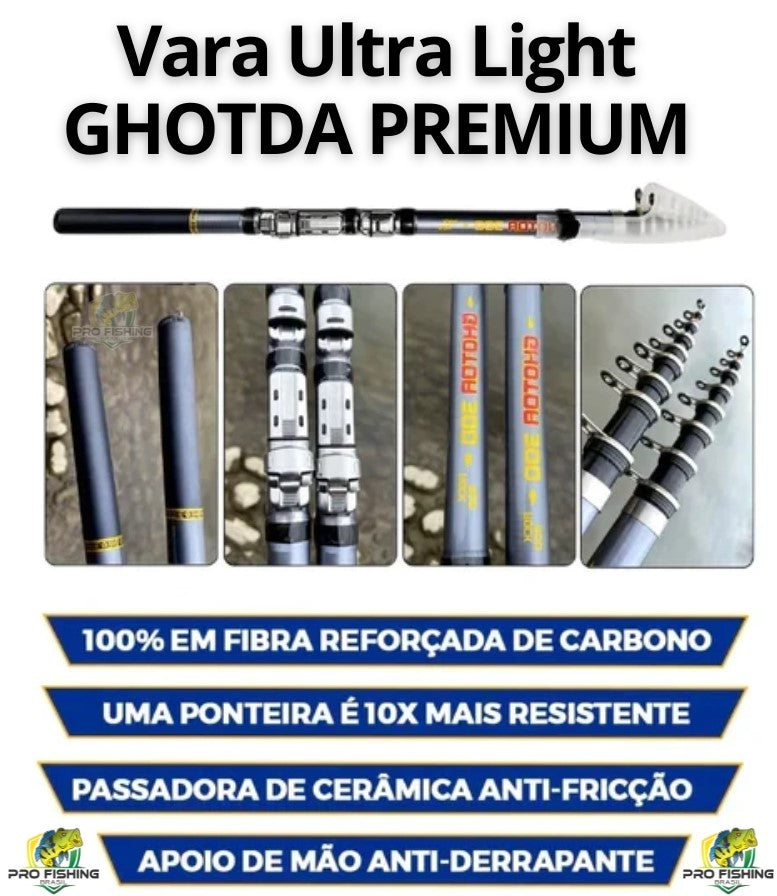 Vara Pesca Telescópica em Fibra Carbono UltraLight Premium - Frete Grátis